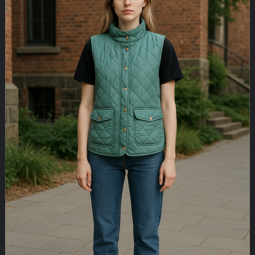 Max Studio Green Quilted Puffer Vest